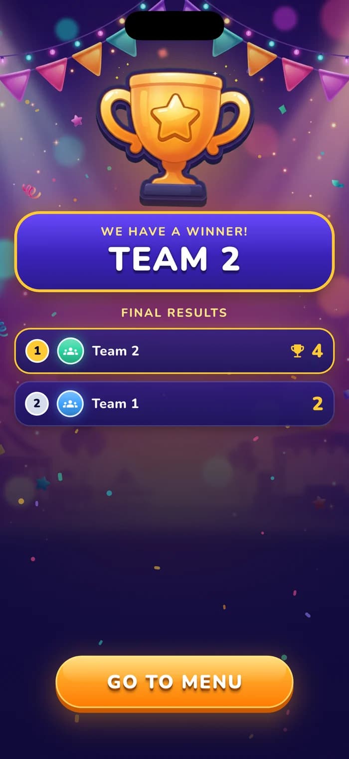 Winner screen with a trophy