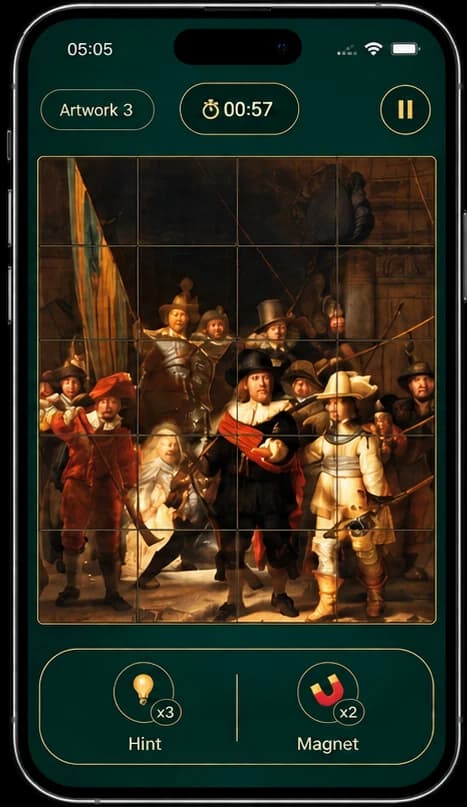 The finished painting shown on the game board